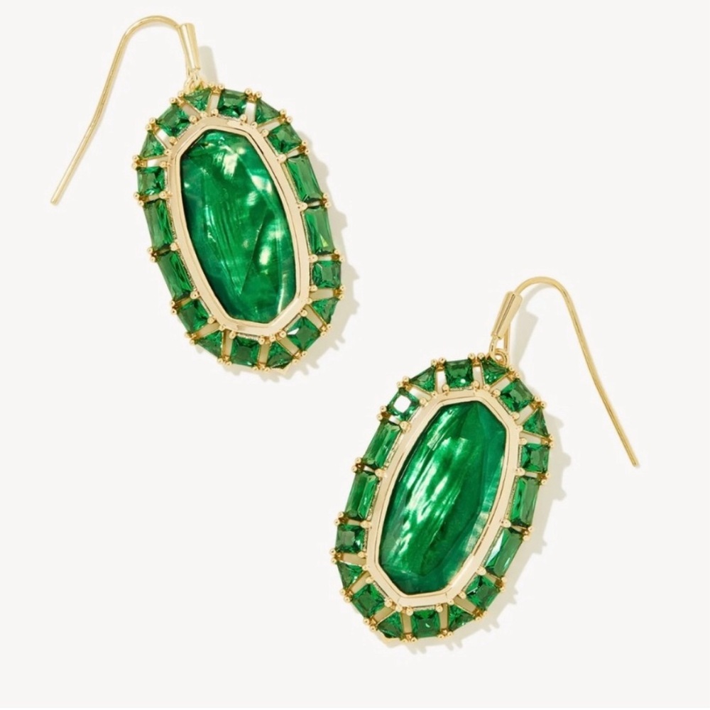 Kendra Scott Elle Gold Crystal Frame Drop Earrings in Kelly Green Illusion